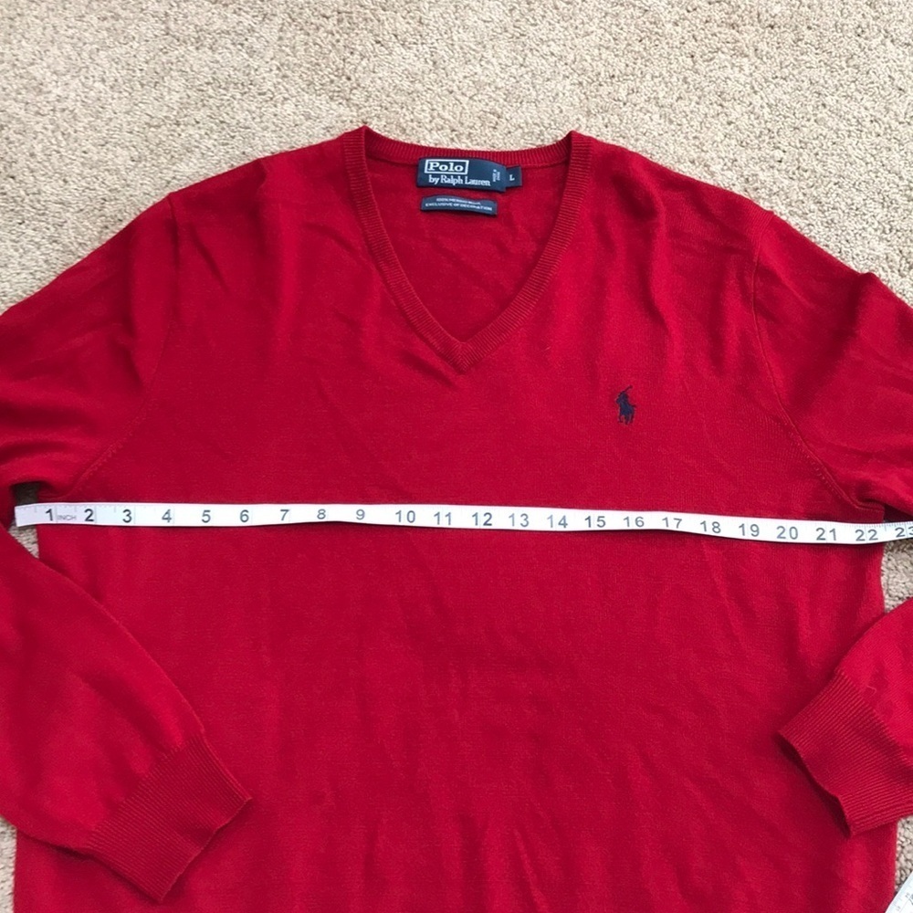 POLO RALPH LAUREN men’s Size L red merino wool sweater - Picture 5 of 6